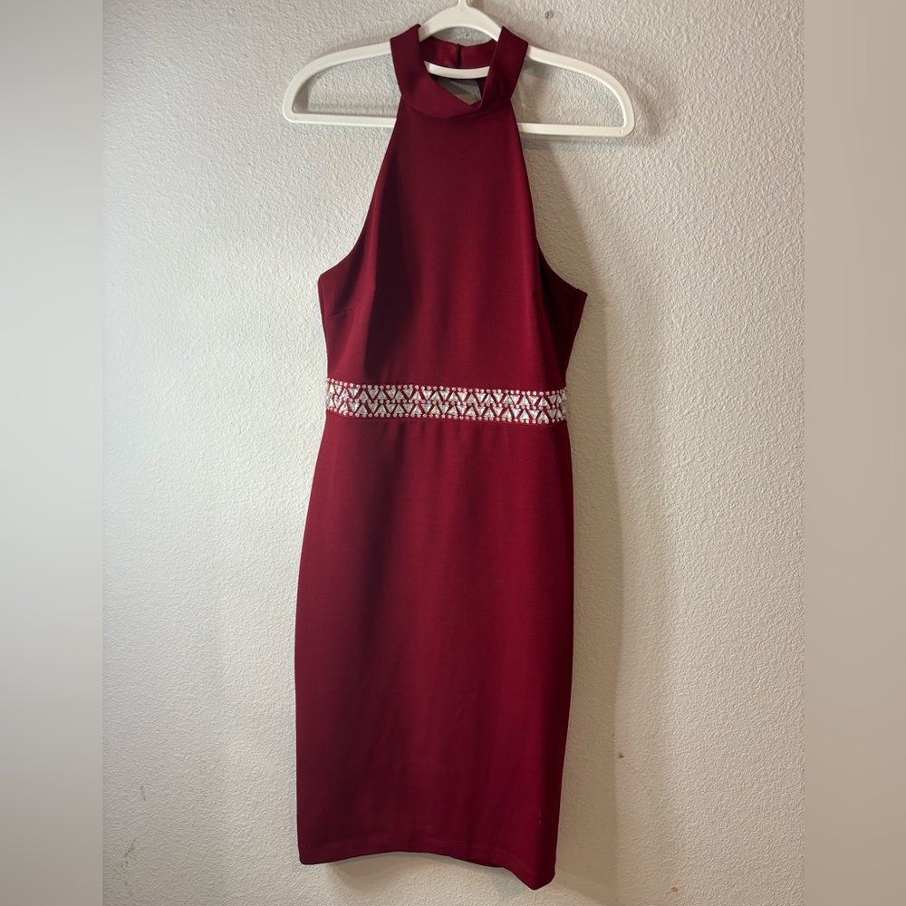 Rebecca B. Red Sheath Halter Bodycon cocktail Dress 4